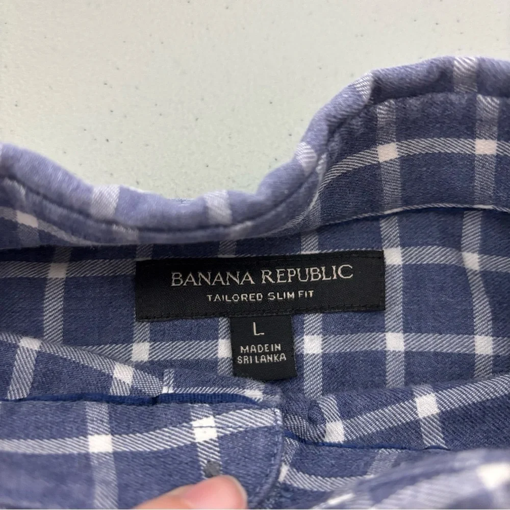 Banana Republic Tailored Slim Fit Men's Large Flannel Plaid Blue Long Sleeve